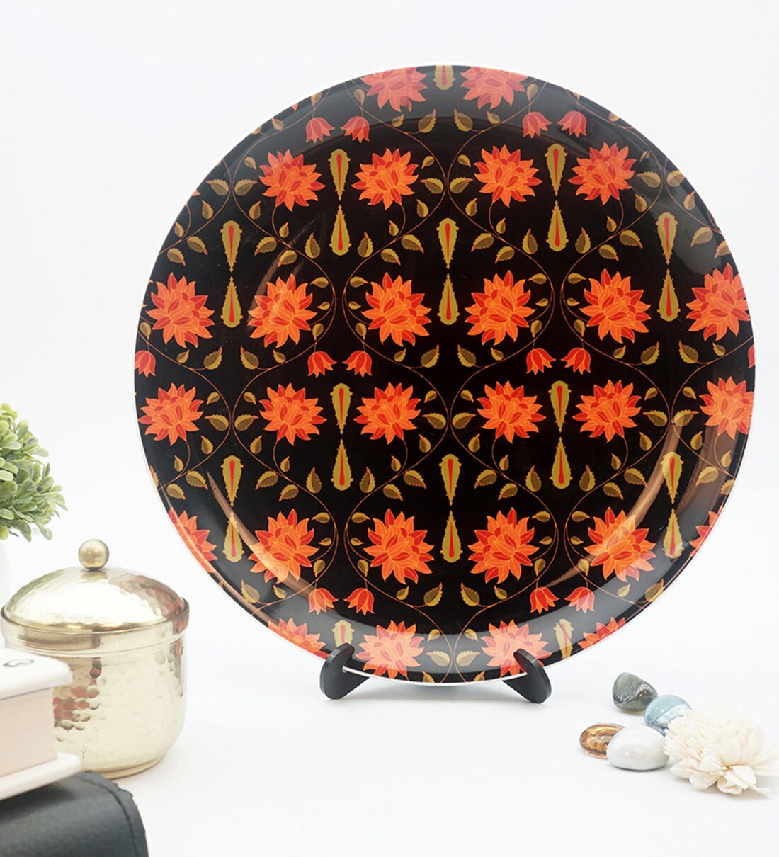 Buy Black Ceramic Babur Inspired Black Decorative Plate Showpiece