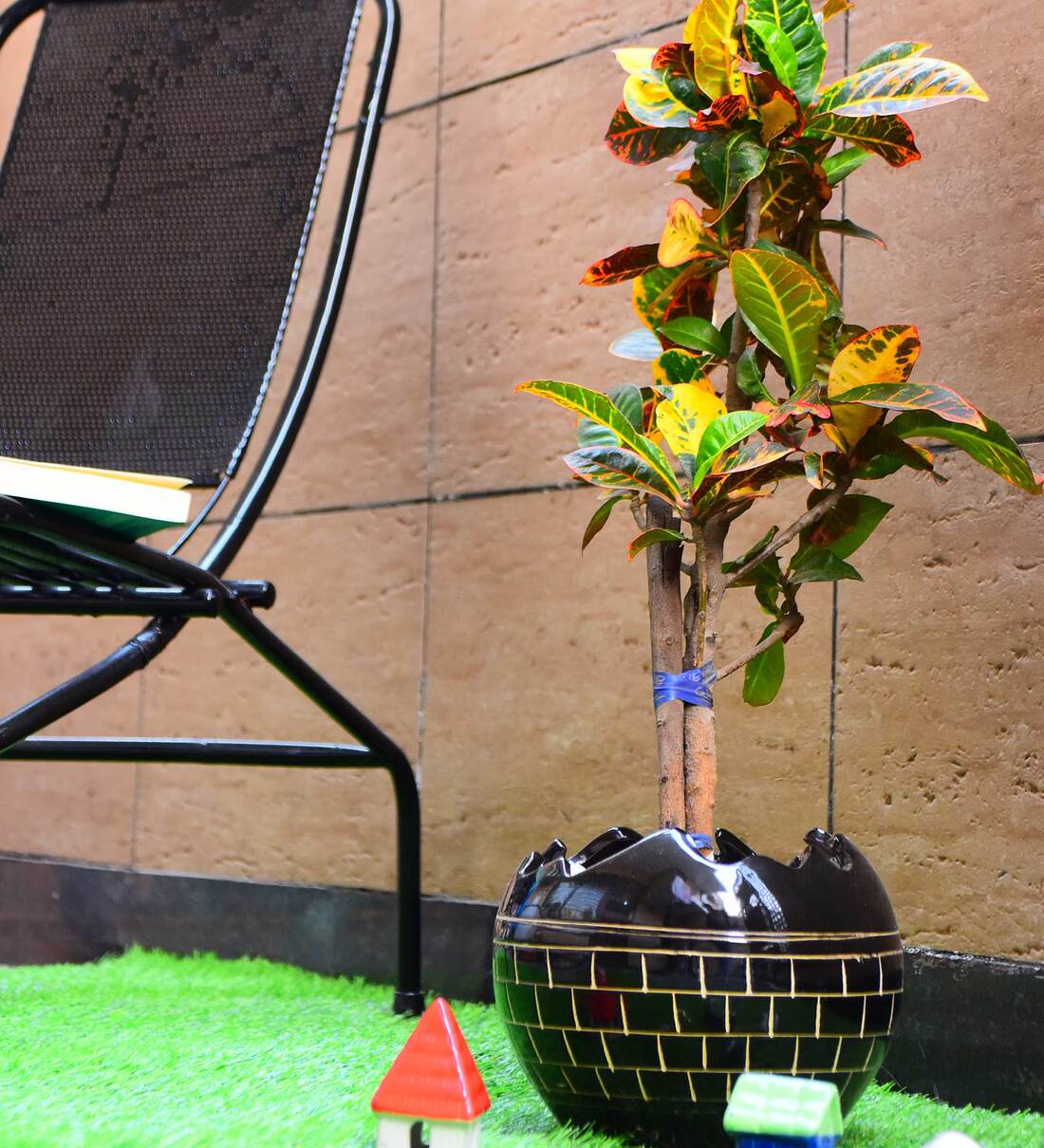 Buy Black Ceramic Cut Designer Floor Planter by Niyara Online Floor