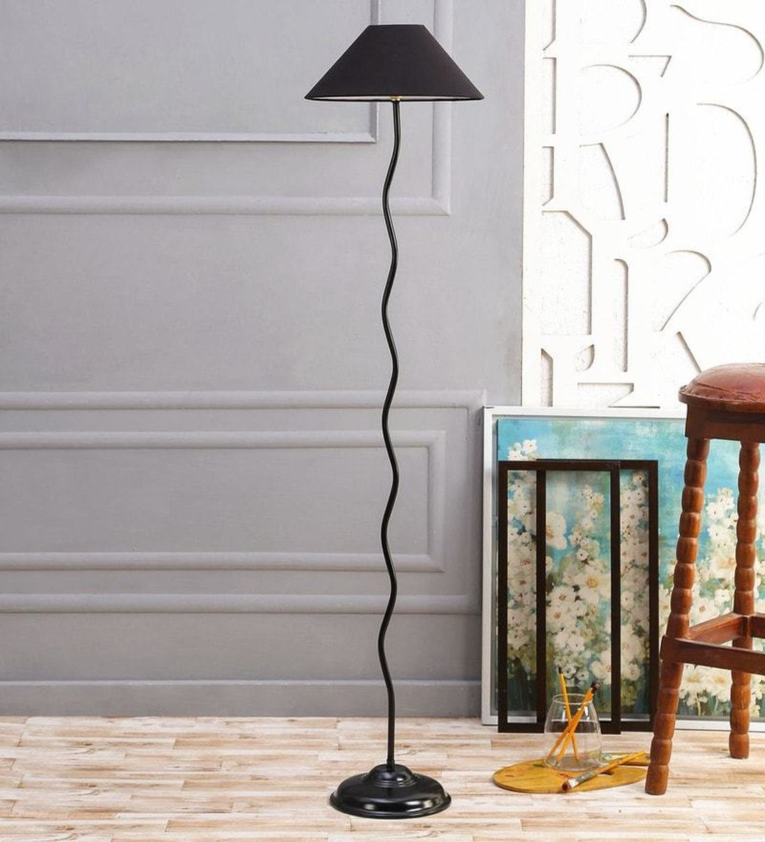 Buy Black Fabric Shade Floor Lamp with Black Base by Tu Casa Online