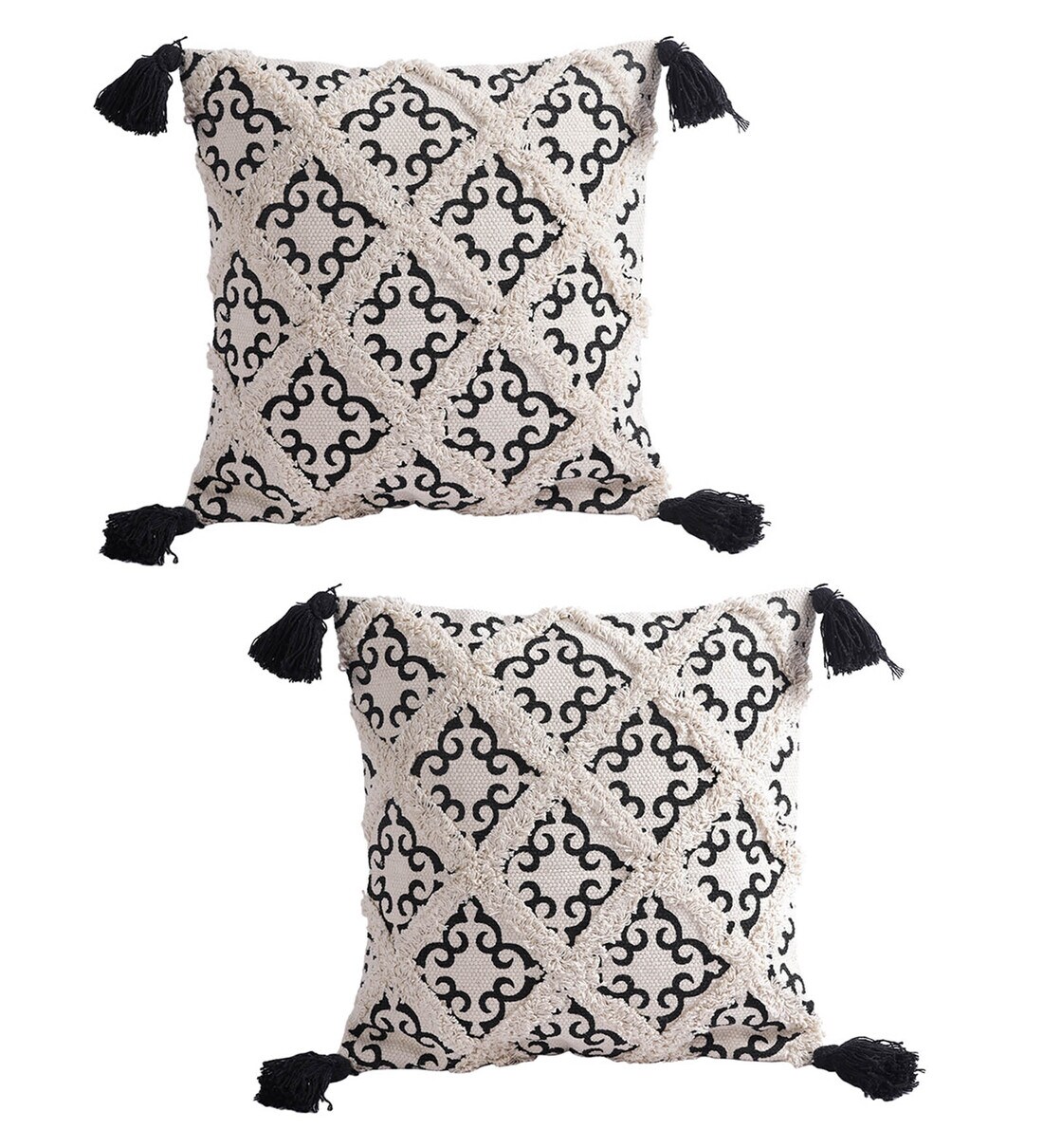 Buy Black Cotton Abstract 16x16 inches Cushion Cover by Kravika Online