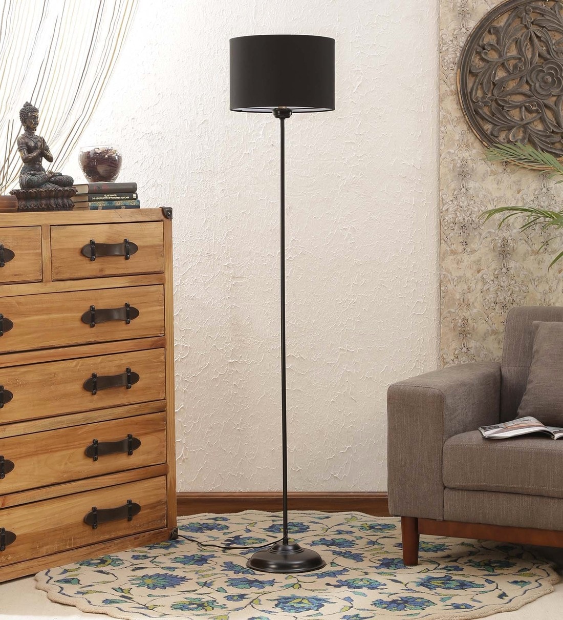 Buy Black Fabric Shade Floor Lamp with Black Base by Tu Casa Online ...