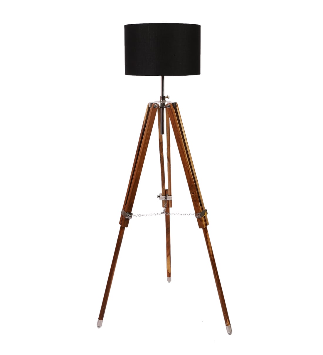 Buy Black Cotton Shade Tripod Floor Lamp With Teak Base By Pristine Interiors Online Tripod 2547