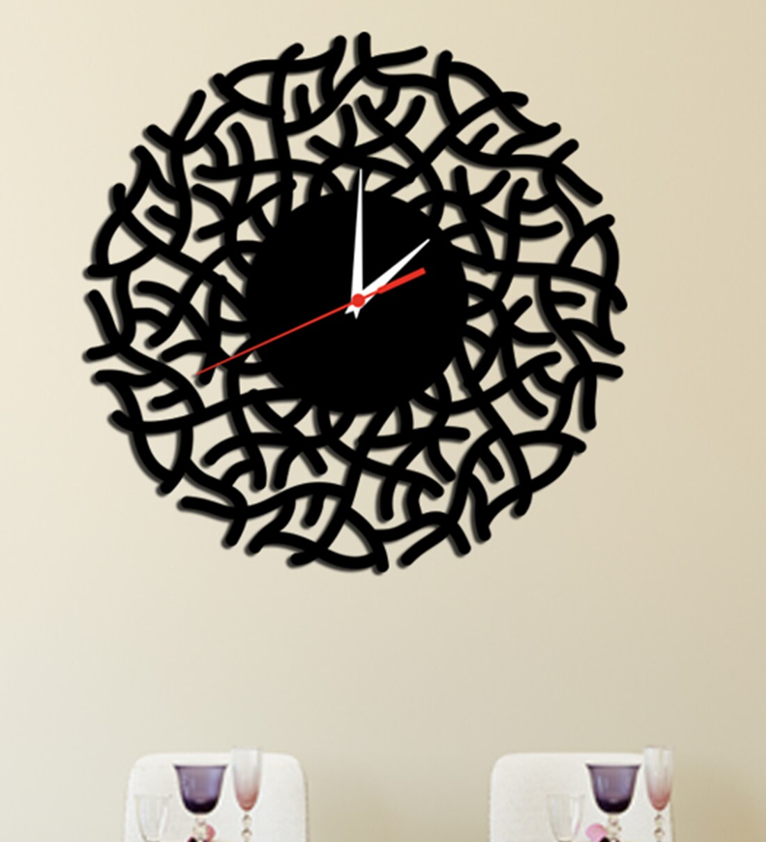 Buy Black Engineered Wood Analog Wall Clock by DecoreMantra Online