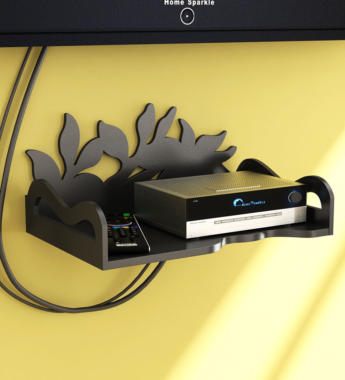 Buy Engineered Wood Carved Wall Mounted Set Top Box Holder in Black Colour by Home Sparkle