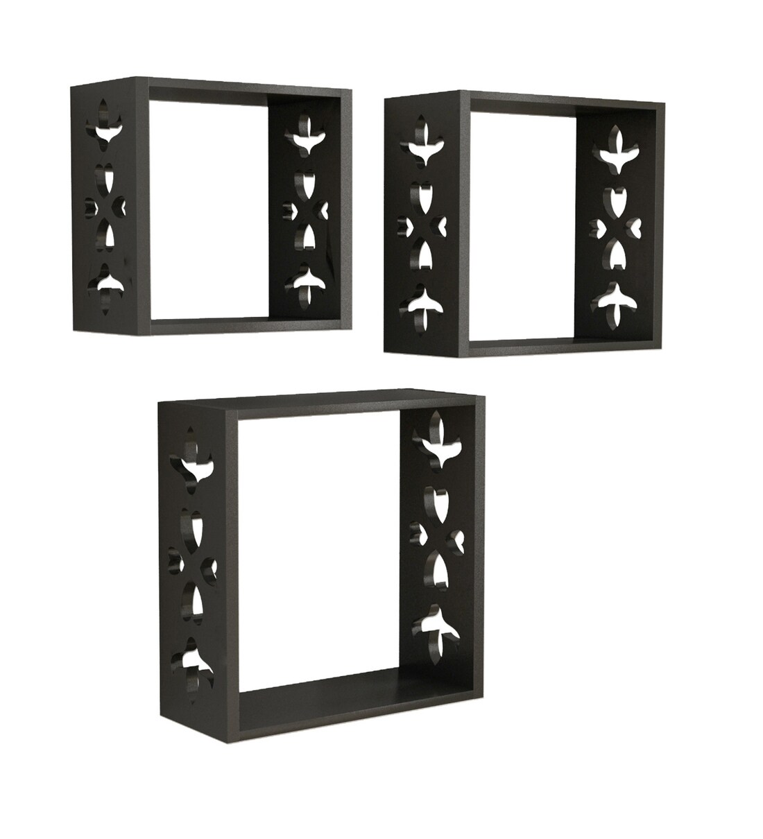 Buy Set of 3 Engineered Wood Cube Wall Shelf in Black Colour by Home
