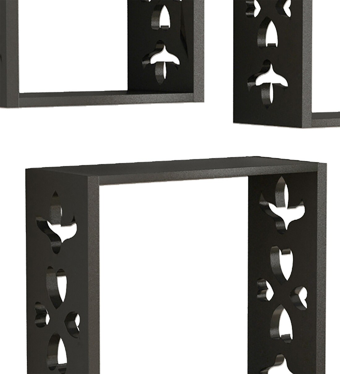 Buy Set of 3 Engineered Wood Cube Wall Shelf in Black Colour by Home