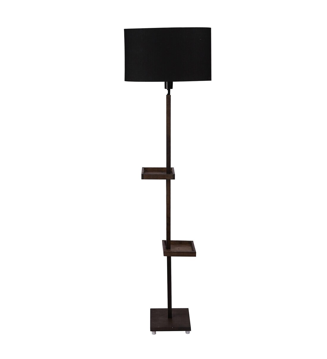 Buy Black Fabric Double Shelf Floor Lamp With Wood Base by Sanded Edge
