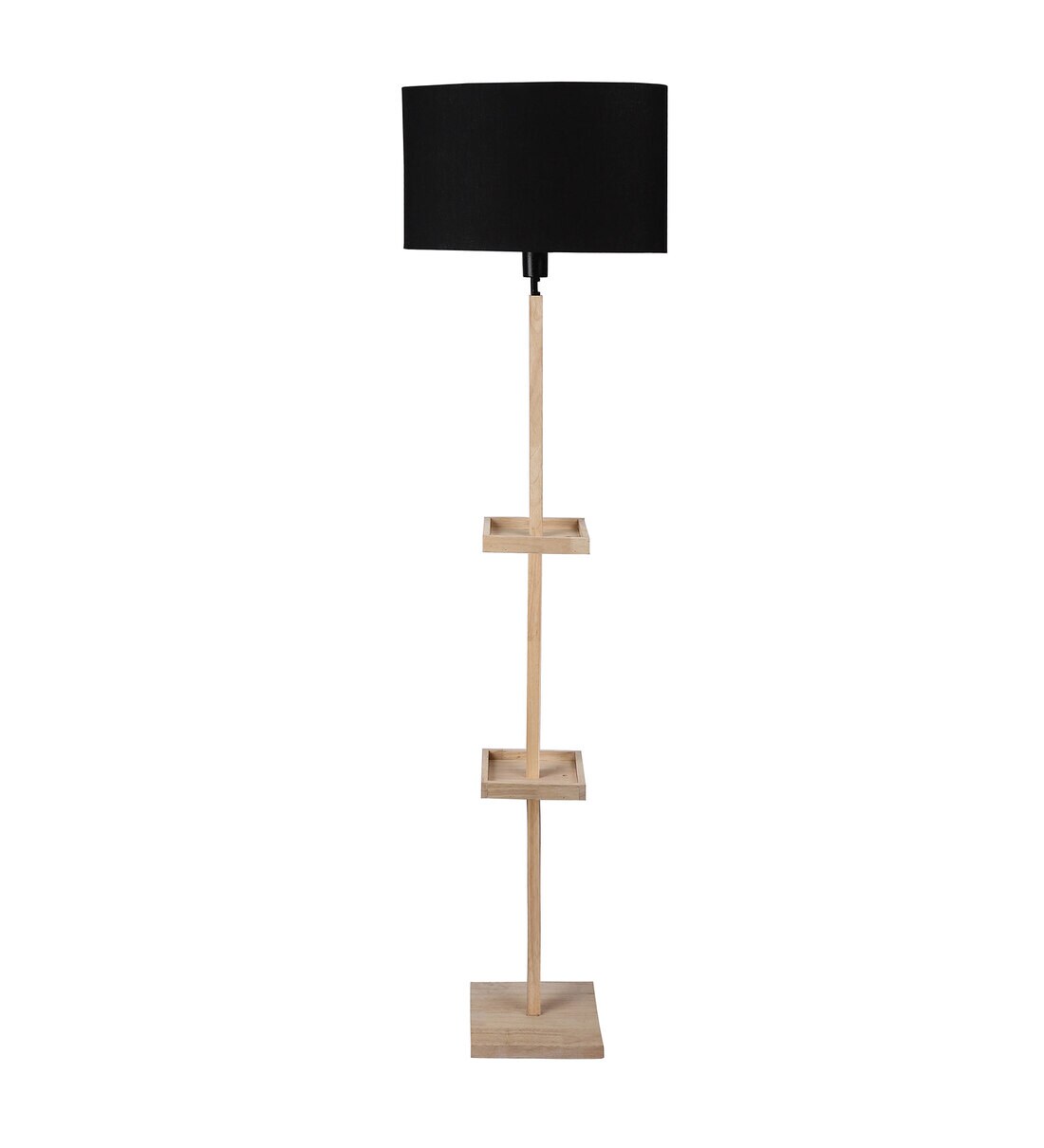 Buy Black Fabric Double Shelf Floor Lamp With Wood Base by Sanded Edge