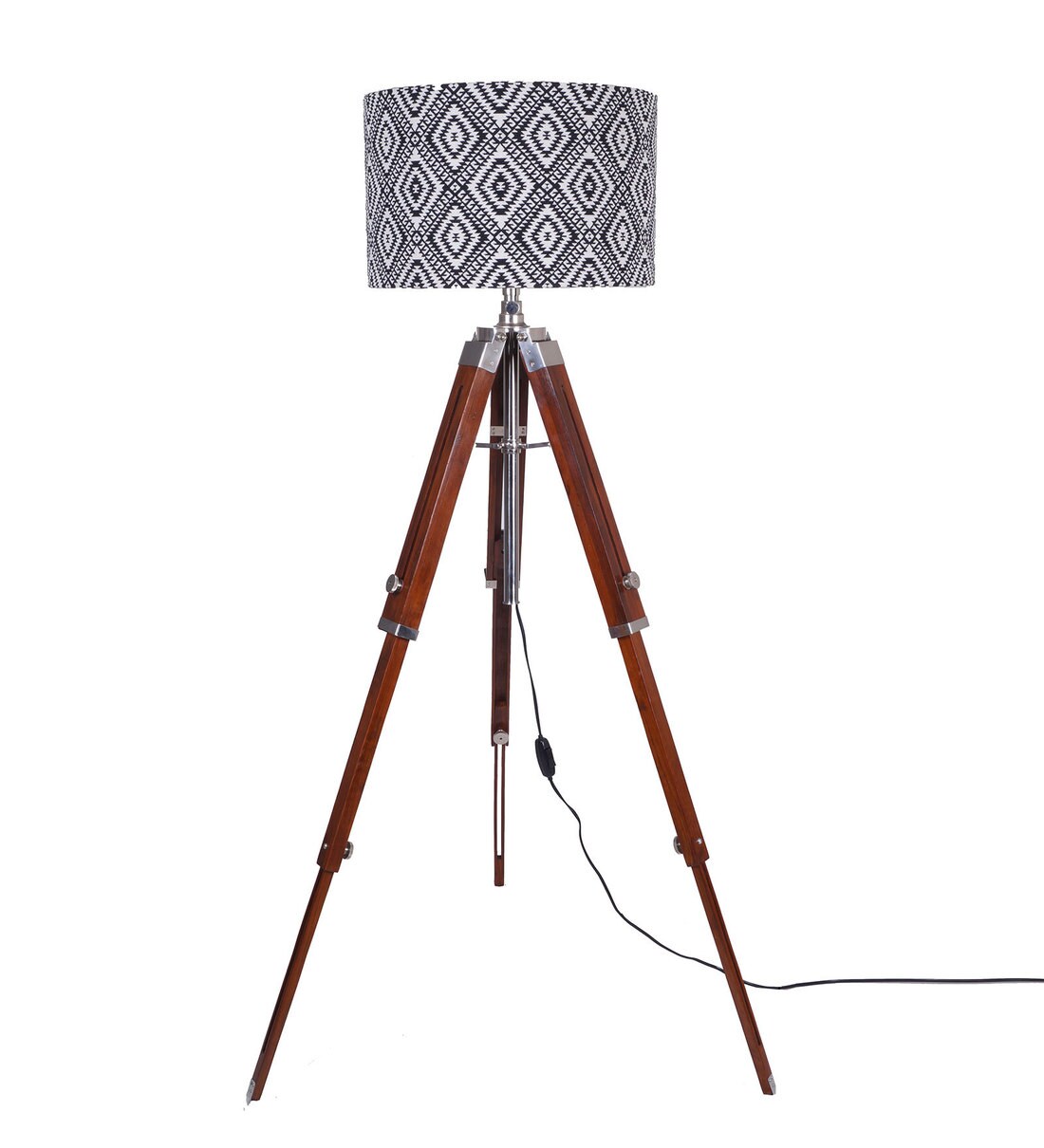 Buy Black Fabric Shade Tripod Floor Lamp with Brown Base by Grated