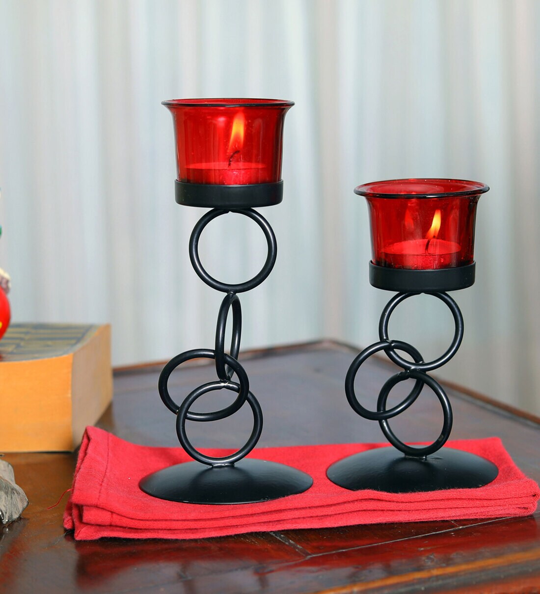 Black Iron Miler Table Candle Holder Set Of 2 Pieces, 