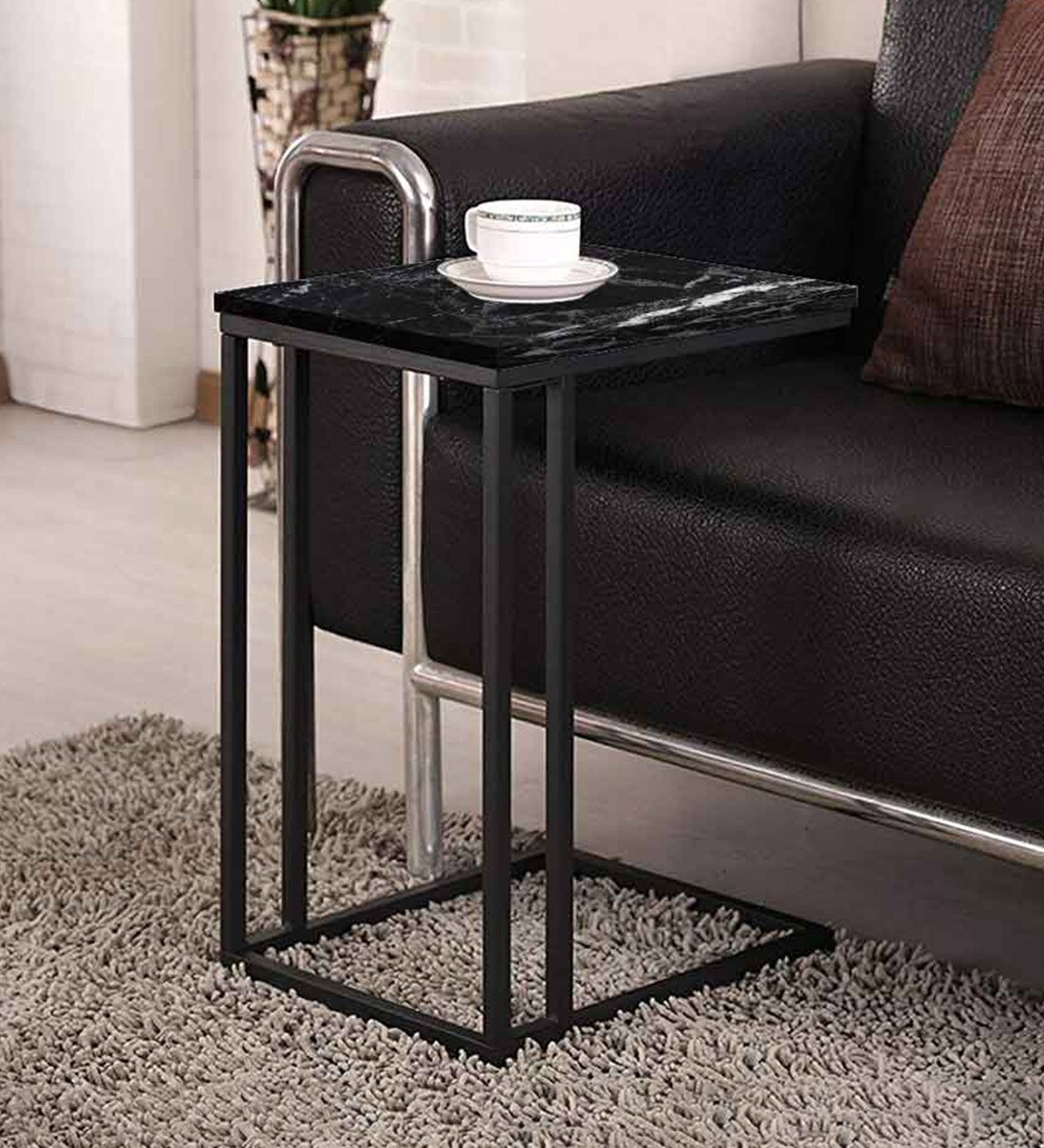 Buy Black Marble Print CShape End Table in Brown Colour by Nutcase