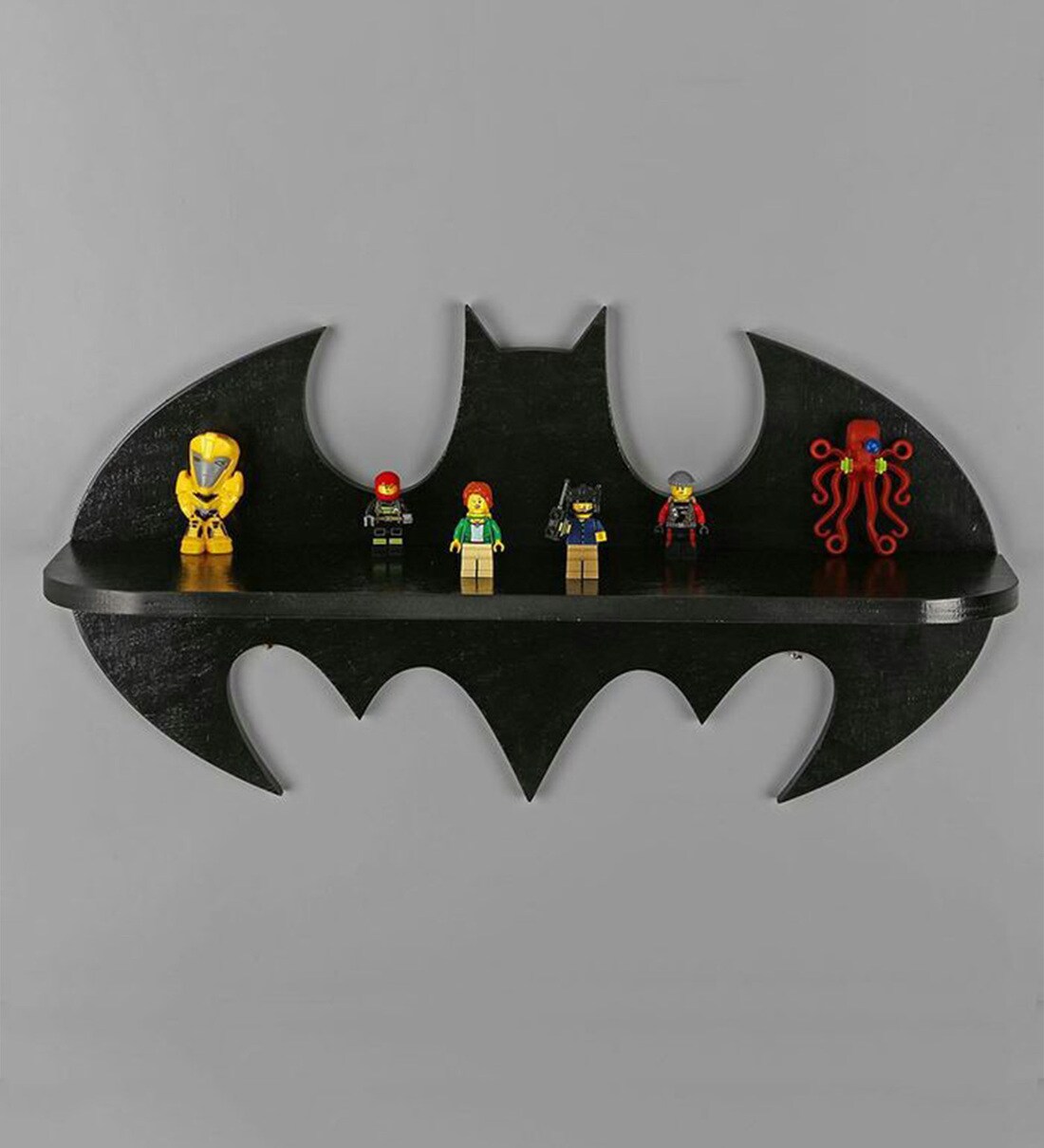 Buy Engineered Wood Batman Floating Wall Shelf in Black Colour by