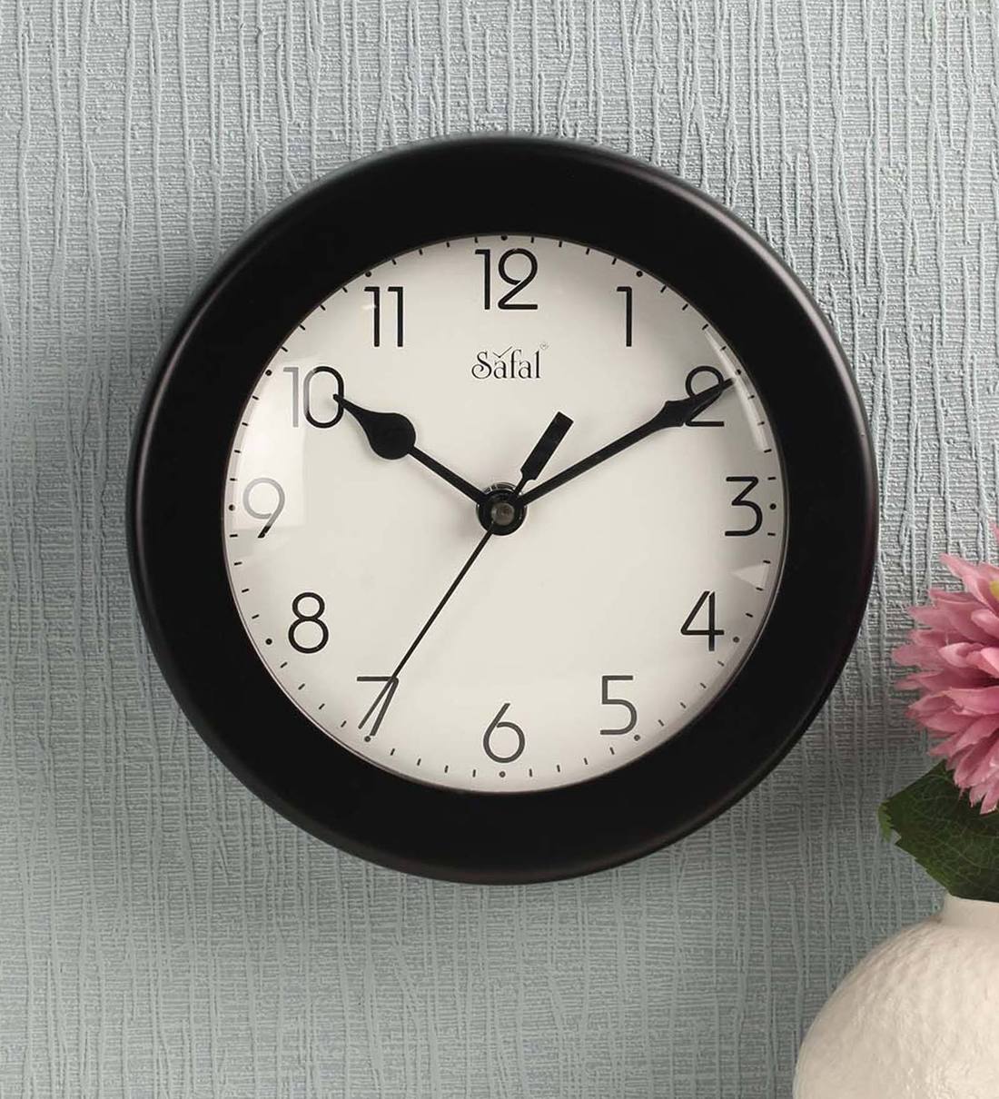 Buy Black Engineered Wood Analog Wall Clock by Safal Quartz Online