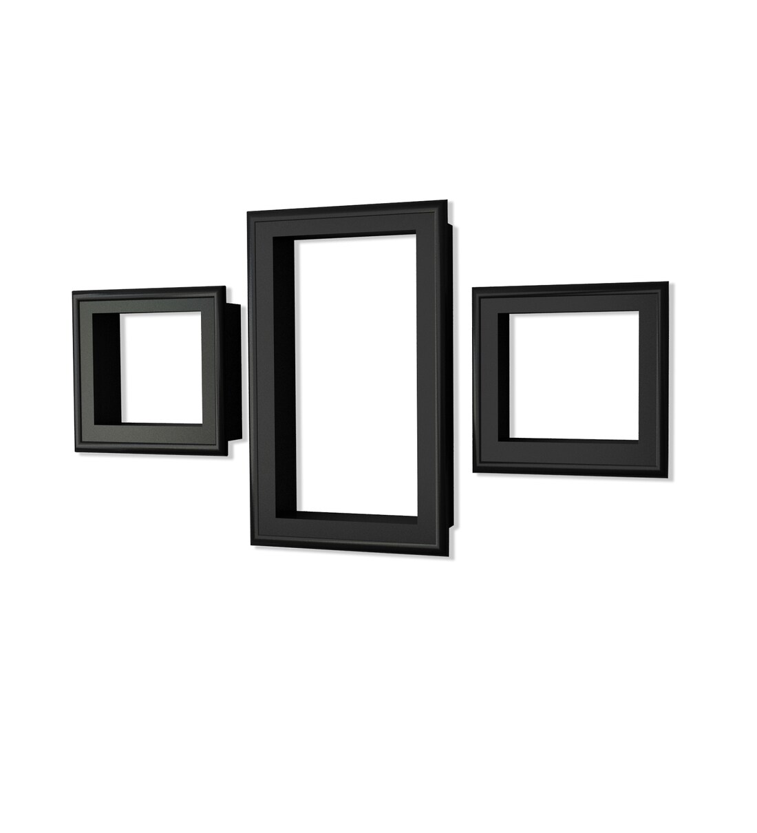 Buy Set of 3 Engineered Wood Wall Shelf with Frames in Black Colour by