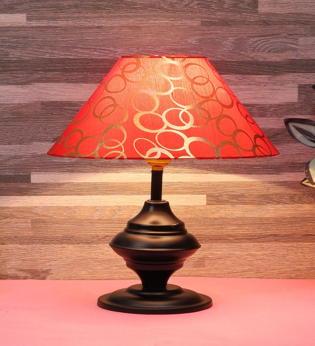 Buy Black Metal & Cotton Red & Gold Colour Table Lamp at 71 OFF by
