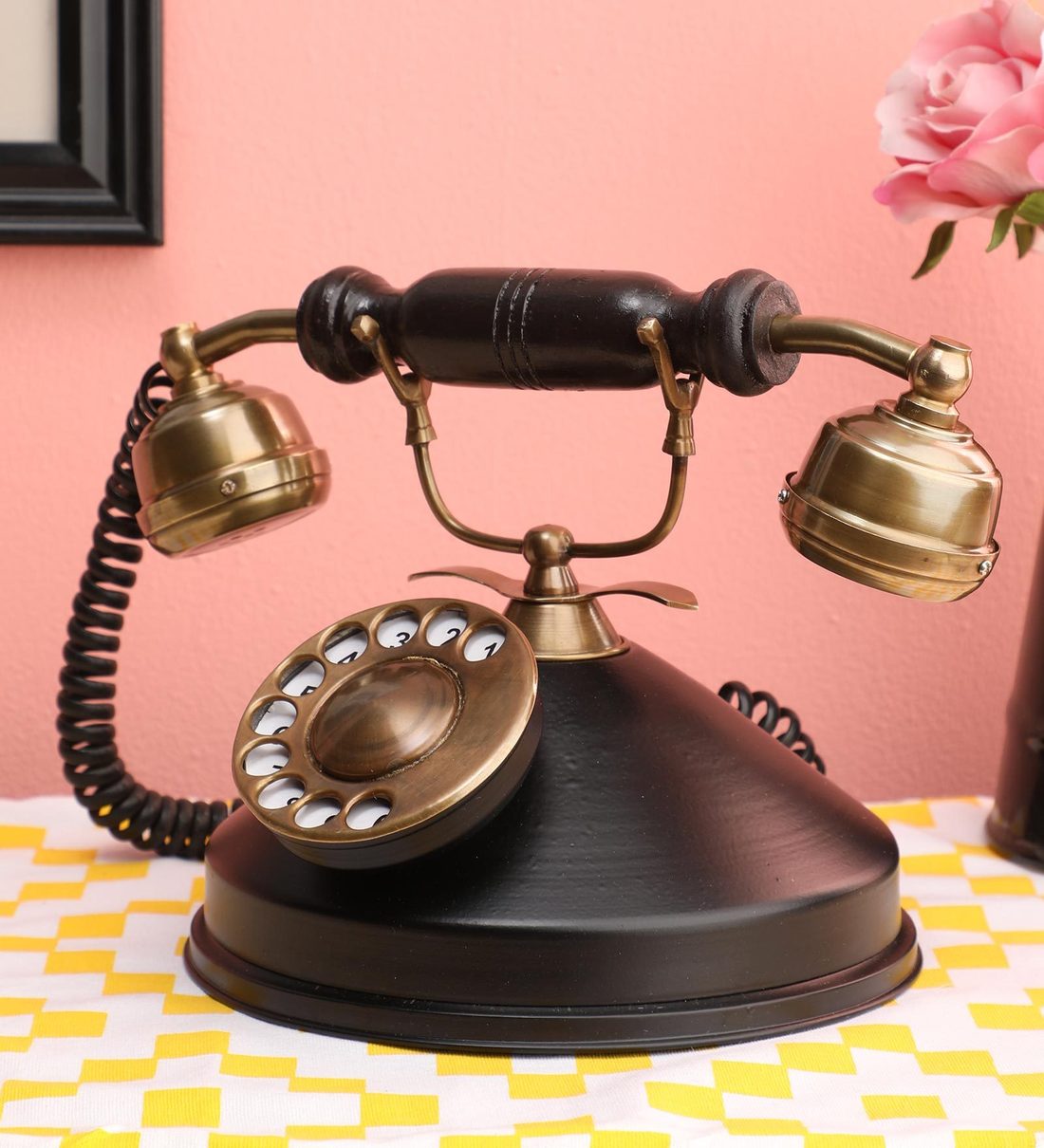 Buy Black Metal Round Antique Telephone Decorative Showpiece by Anantaran Online Retro
