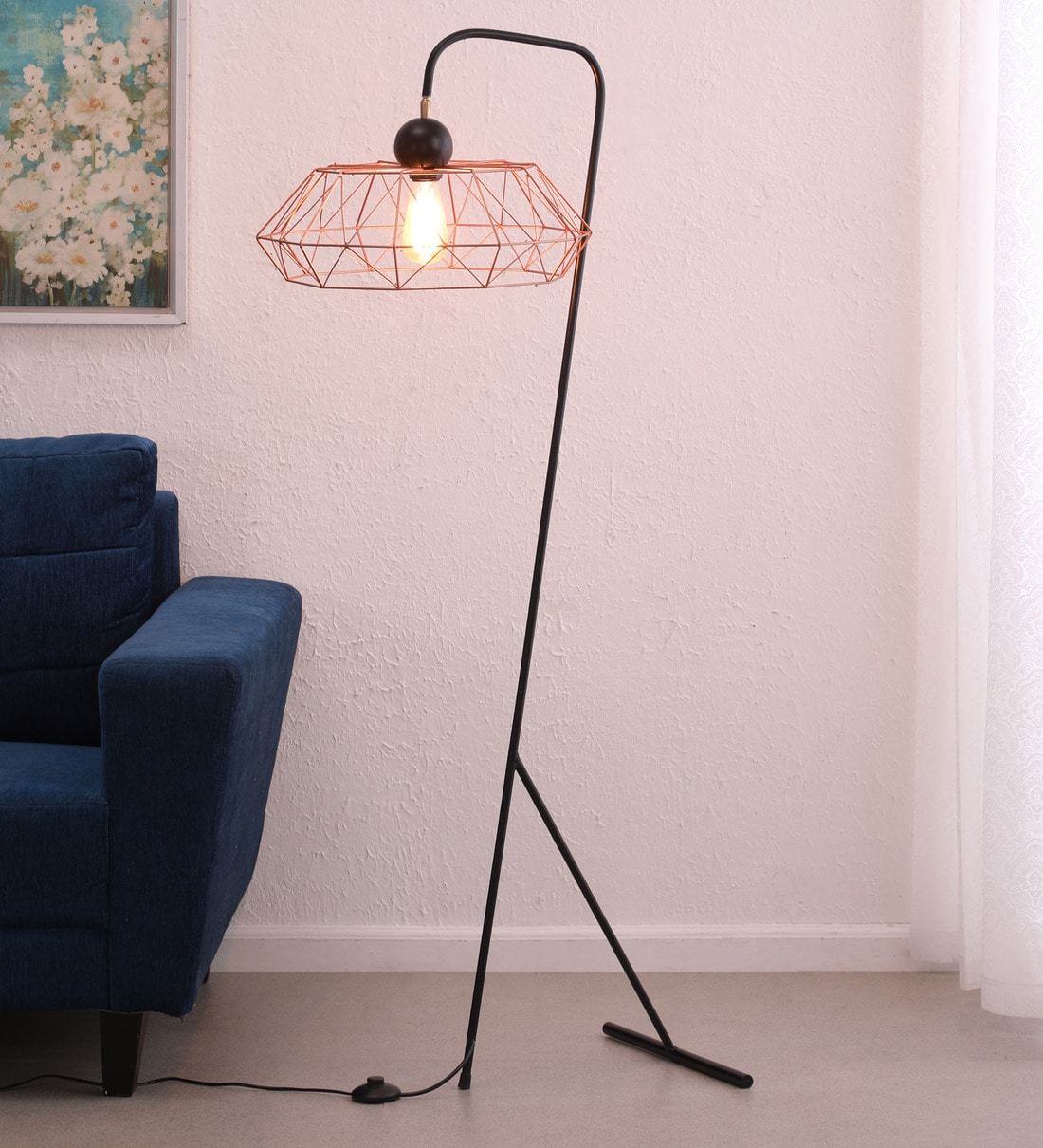 Buy Black Metal Shade Floor Lamp With Black Base By Kingsmarque Online