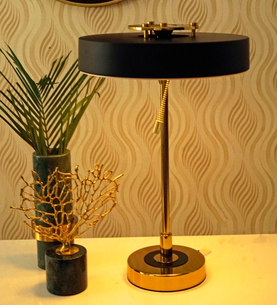 Buy Black Metal Shade Table Lamp with Gold Base by Hermosa Casa Online