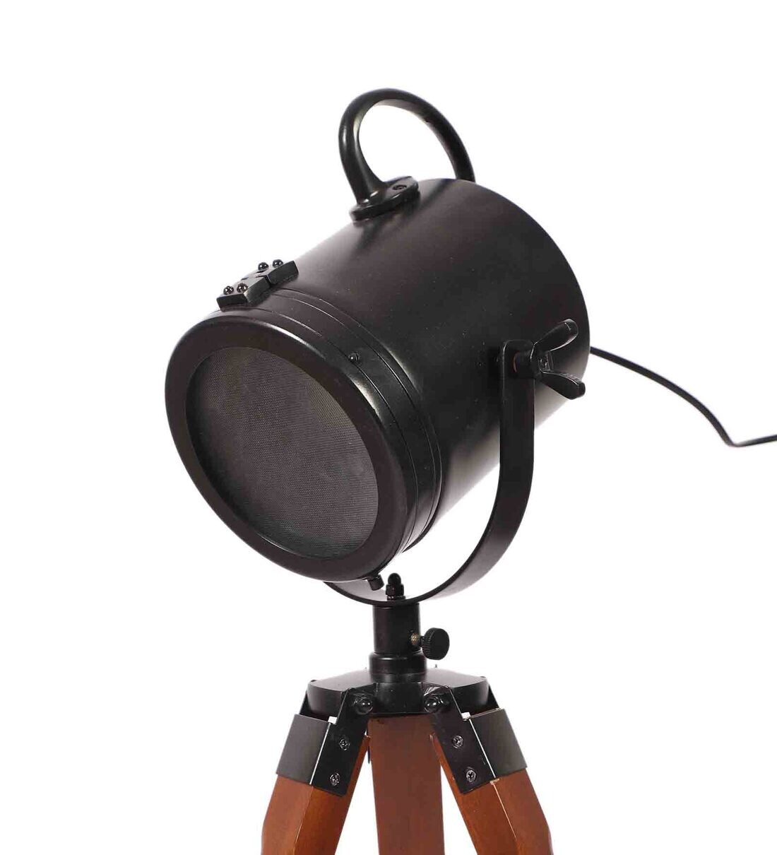 Buy Black Metal Shade Tripod Floor Lamp with Walnut Base by Pristine