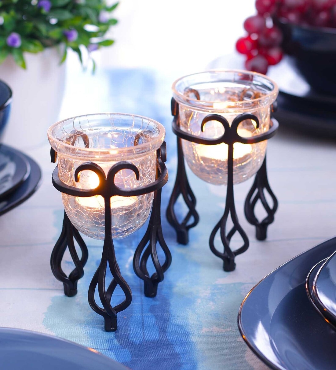 Buy Black Metal Table Tea Light Holder Set Of 2 By Hosley Online ...