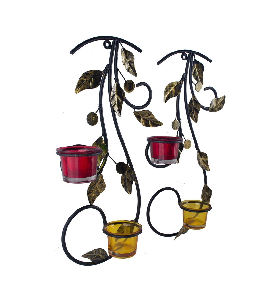 Buy Black Metal Wall Candle Holder Set of 2 by Homesake Online Wall