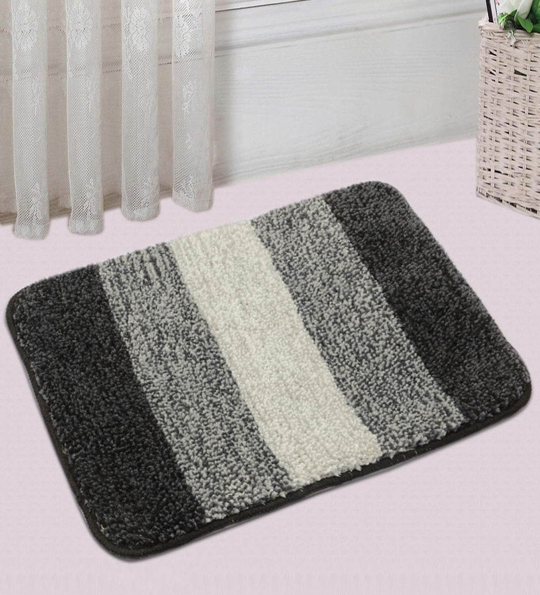 Buy Black Microfibre Plain Solid 20X14 Inches Antiskid Bath Mat (Set of
