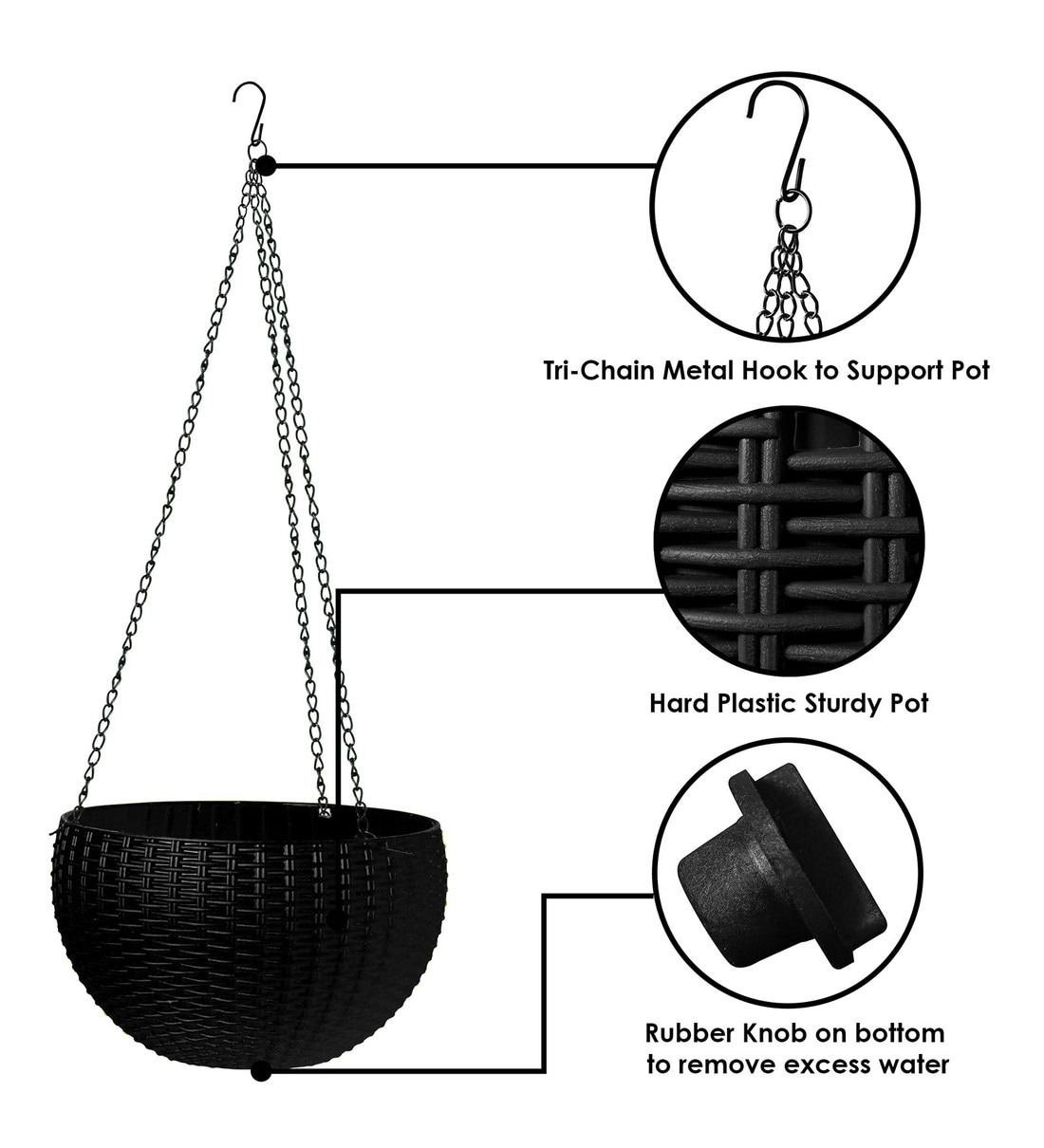 Buy Black Plastic Round Rattan Waven Plastic Flower Hanging Planter By