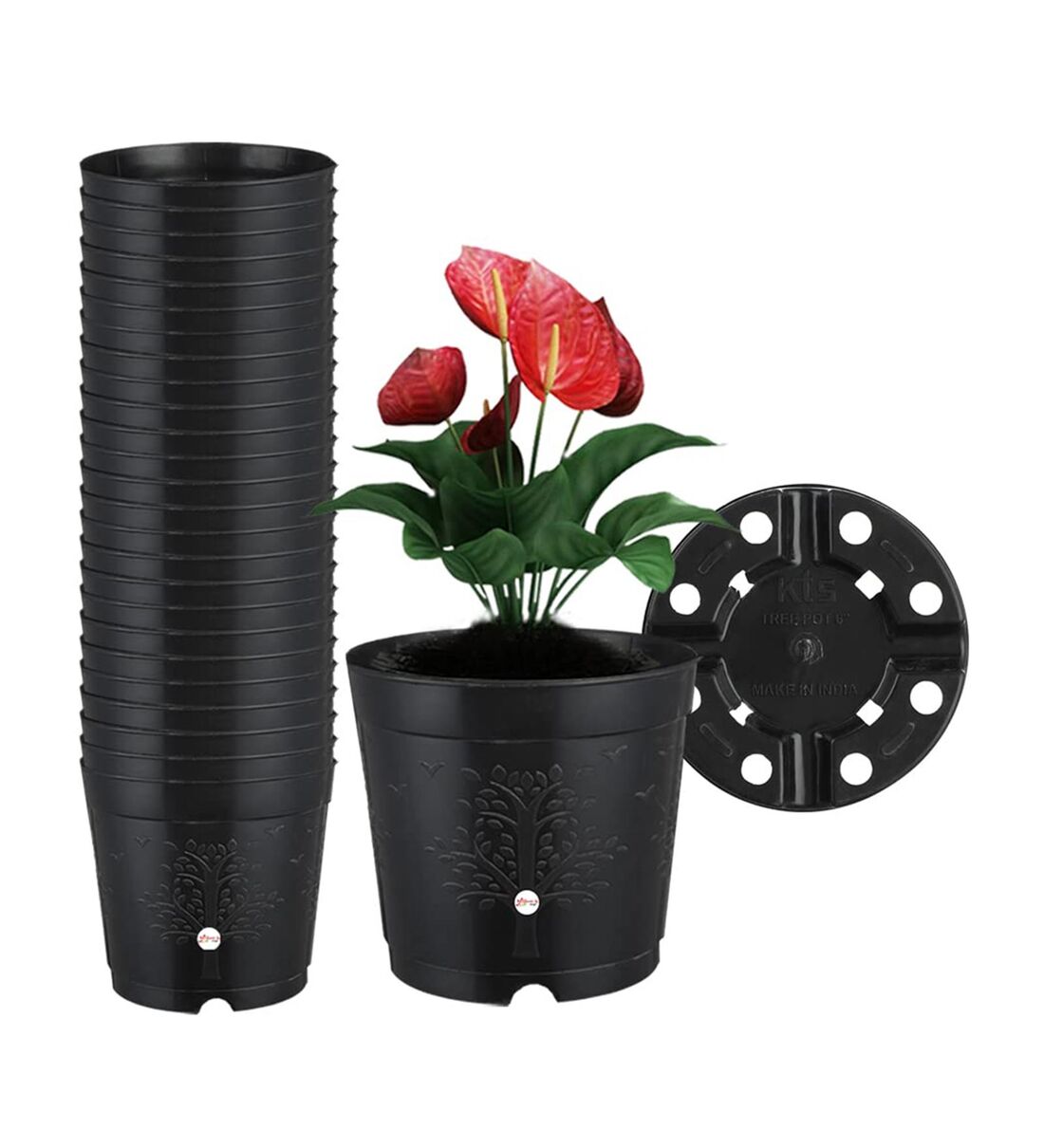 Buy Black Plastic Round Shape Planter Set Of (25) by Kraft Seeds Online