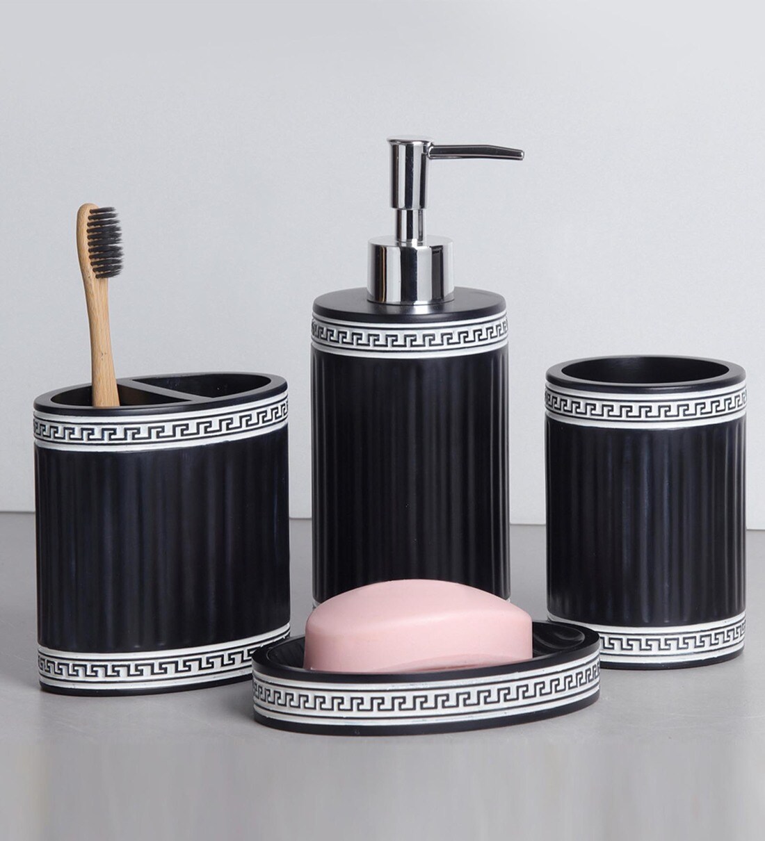 Buy Black Polyresin Bath Set (Set of 4) By Obsessions at 5 OFF by
