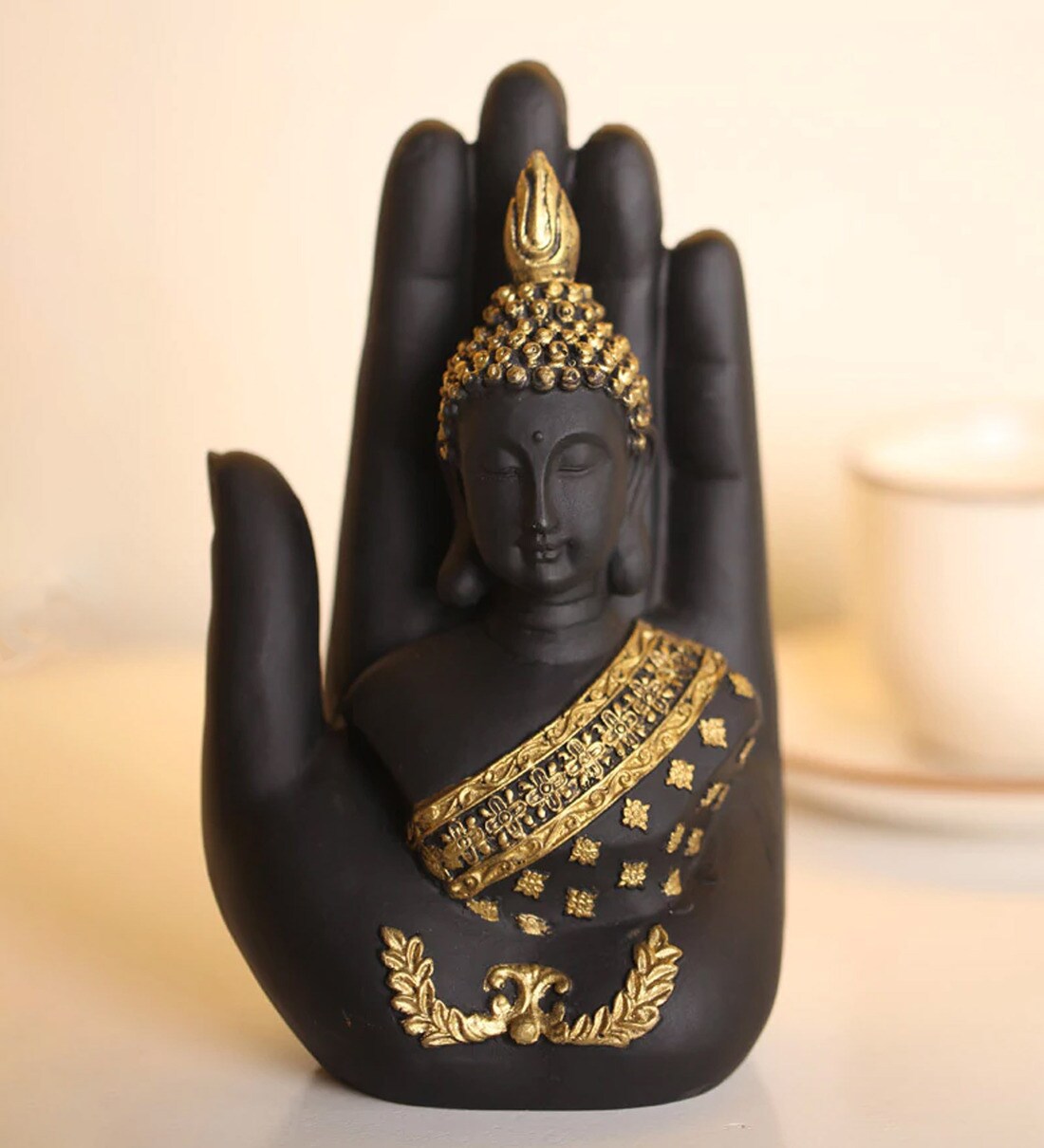 Buy Black Polyresin Palm Buddha Idol by Karigaari India Online - Buddha ...