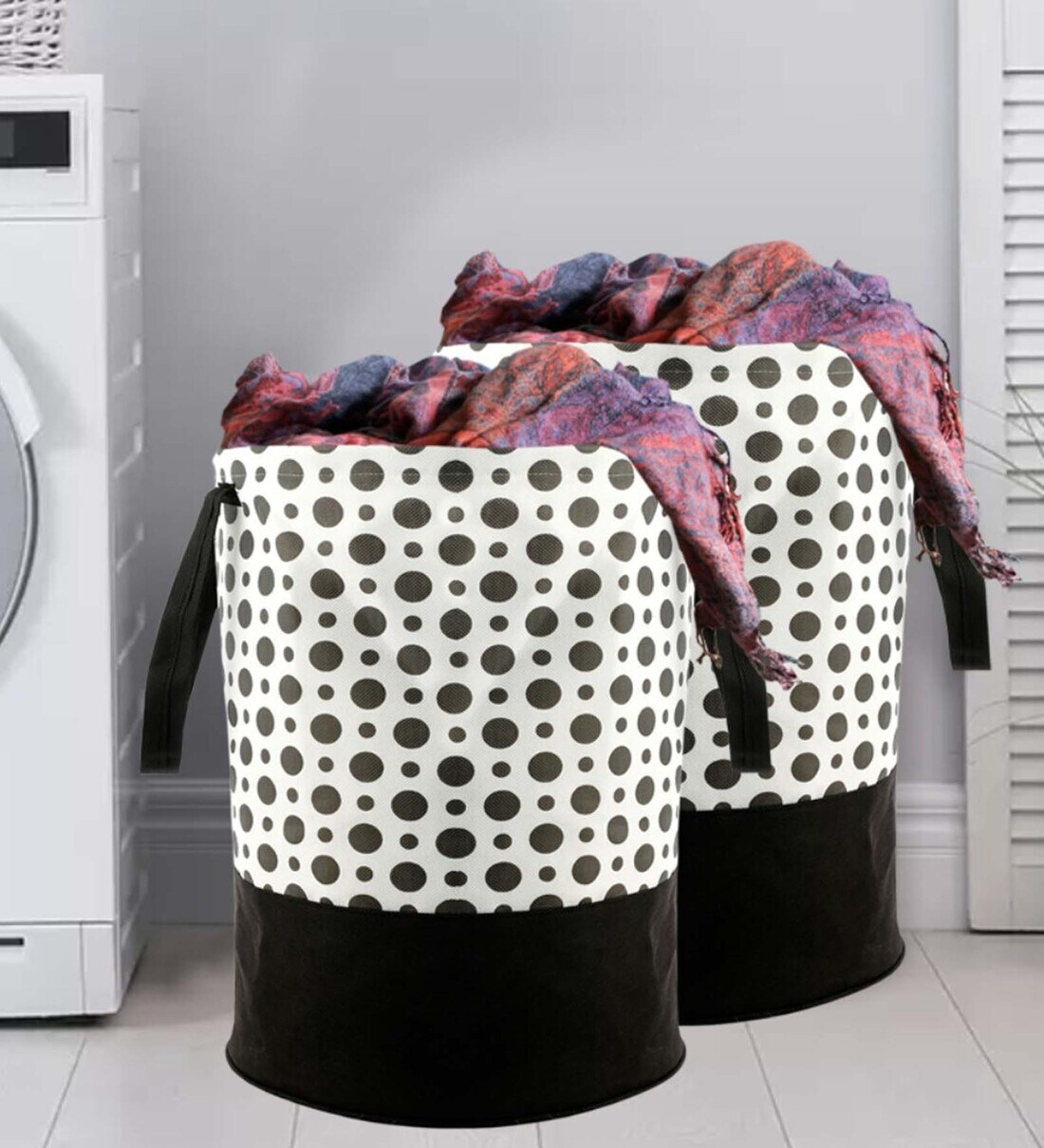 Buy Black & White Cotton Foldable 45 Litres Laundry Basket (Set Of 2 ) at 60 OFF by Kuber