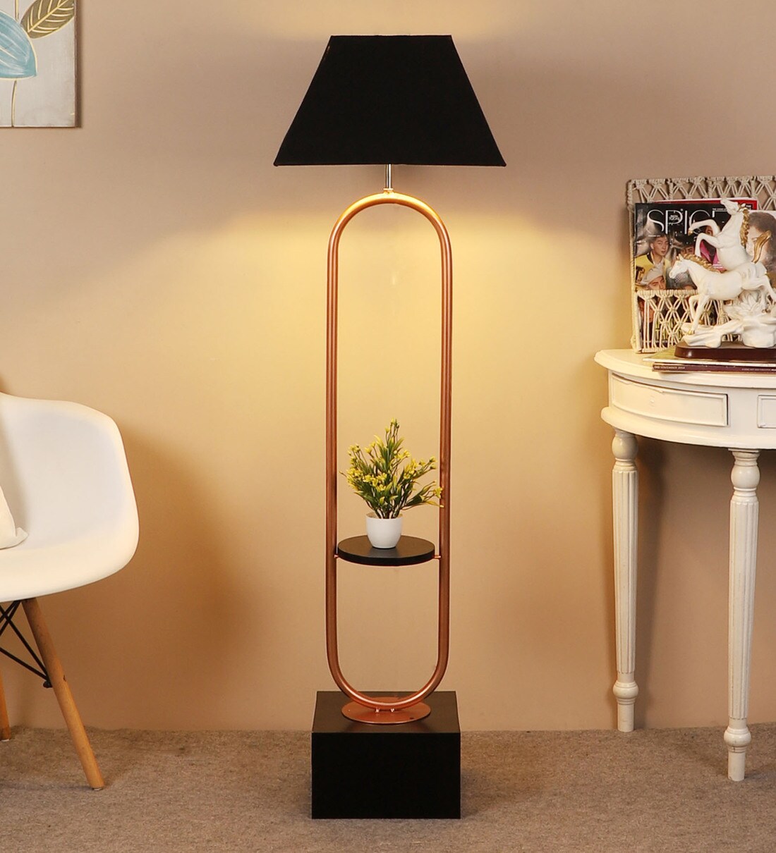 Buy Black Shade Floor Lamp With Wood & Metal Base By The Lighting Hub