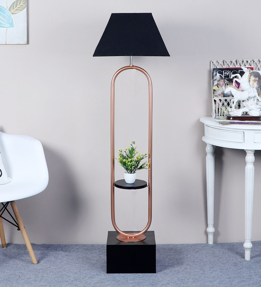 Buy Black Shade Floor Lamp With Wood & Metal Base By The Lighting Hub