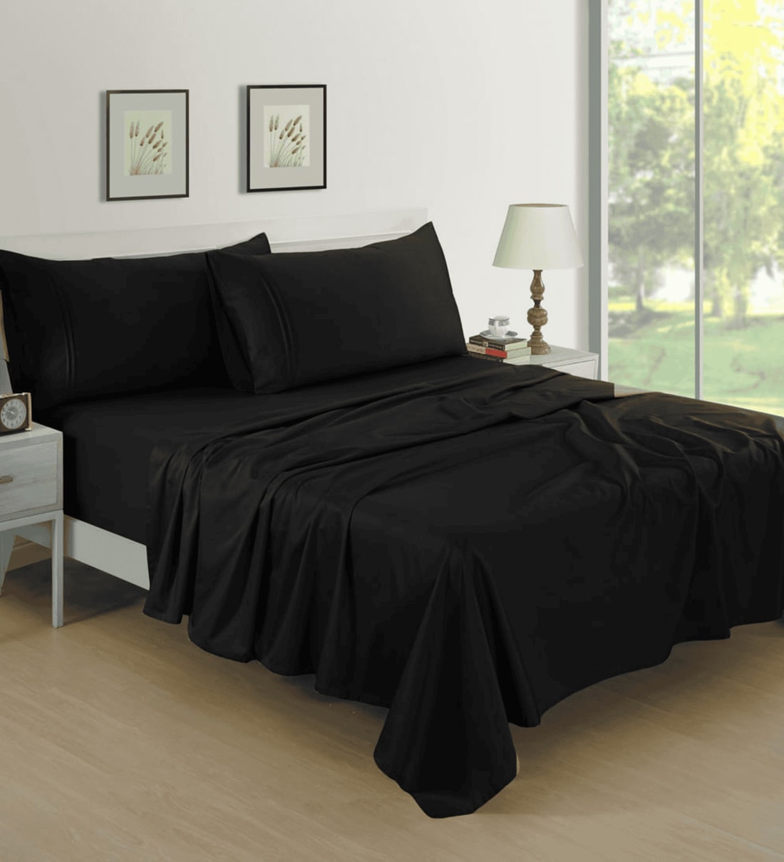 Mosaic Print Cotton Bed Sheet – Black- With 2 pillow covers