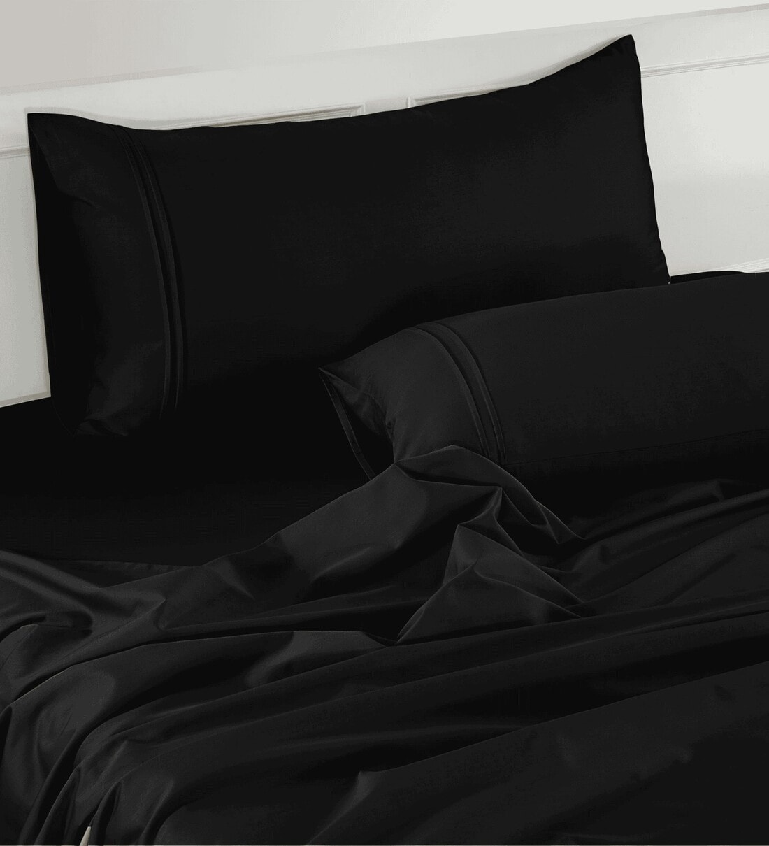 Buy Black Solid 400 TC Cotton Satin King Bedsheet With 2 Pillow