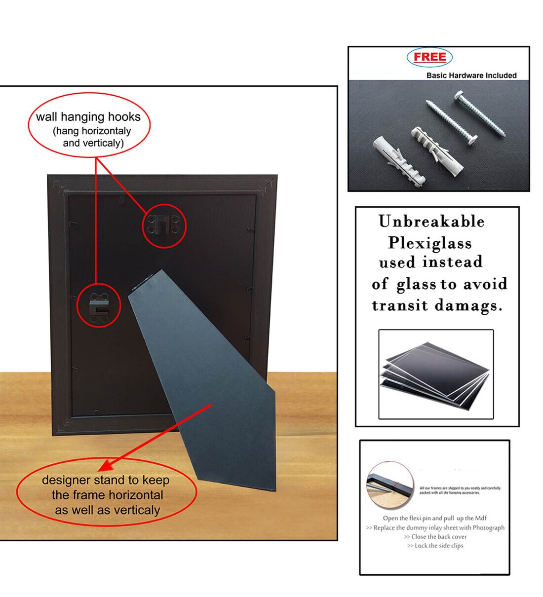 Buy Black Synthetic Wood Wall Hanging/Table Top Photo Frames, Set of 2