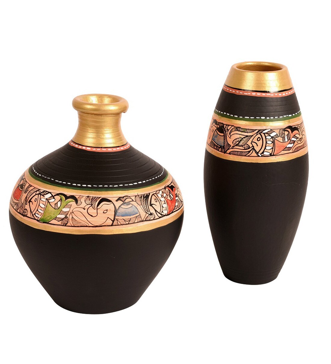 Buy Black Table Terracotta Vases (Set Of 2) by Aakriti Art Creations