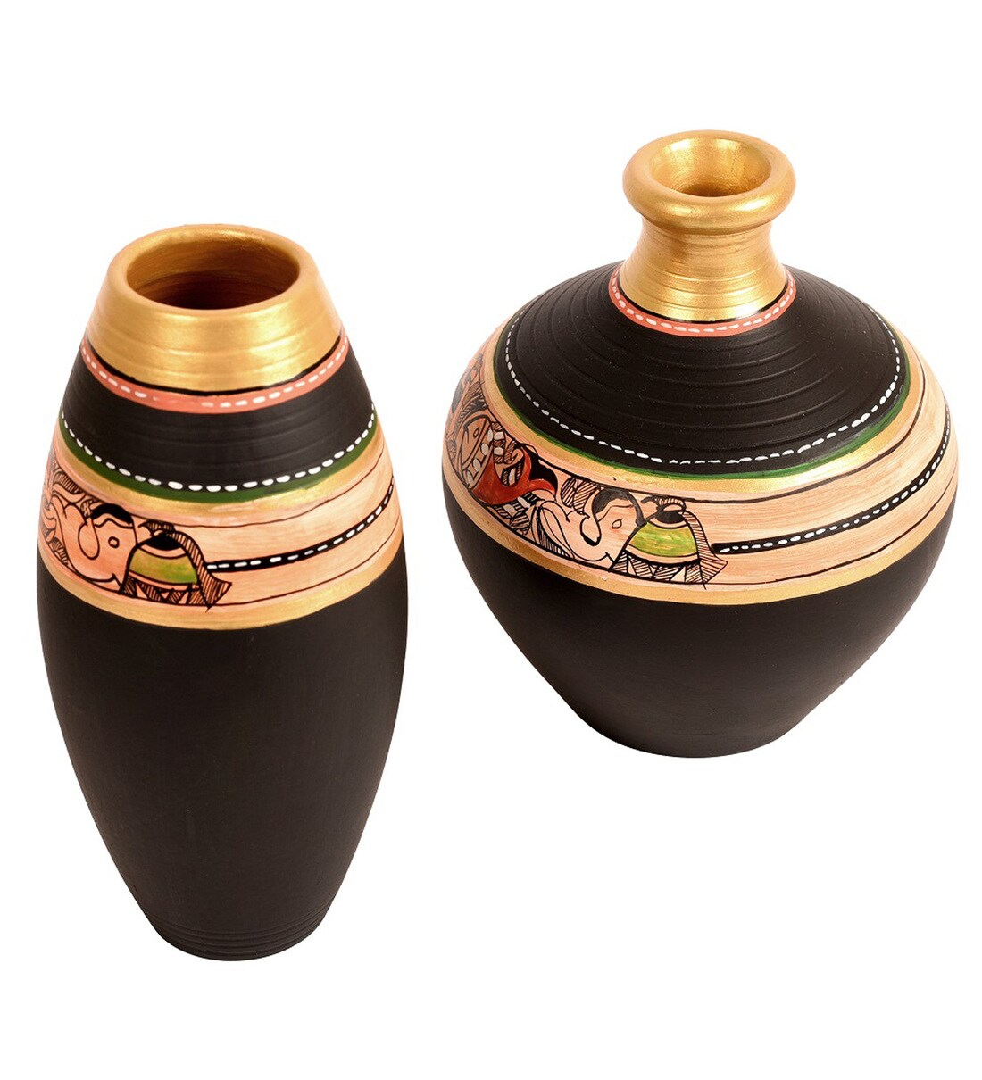Buy Black Table Terracotta Vases (Set Of 2) by Aakriti Art Creations