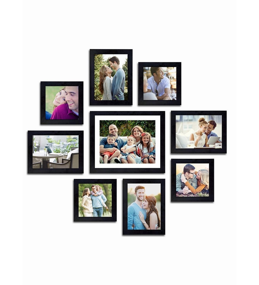 Buy Black Wood Collage Photo Frames Set of 9 by Art Street Online