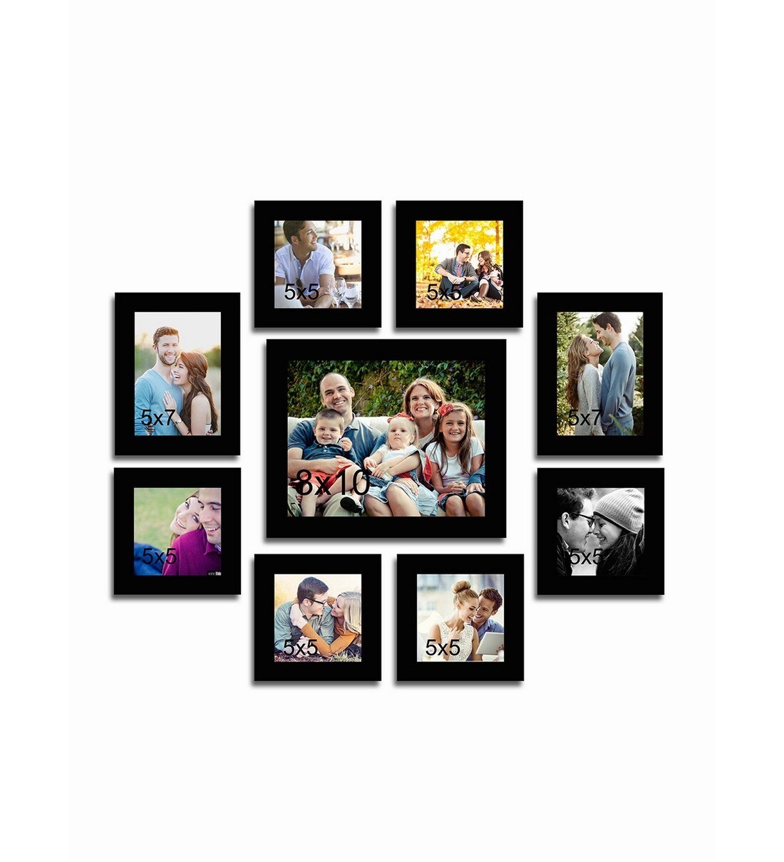 Buy Black Wood Collage Photo Frames Set of 9 by Art Street Online