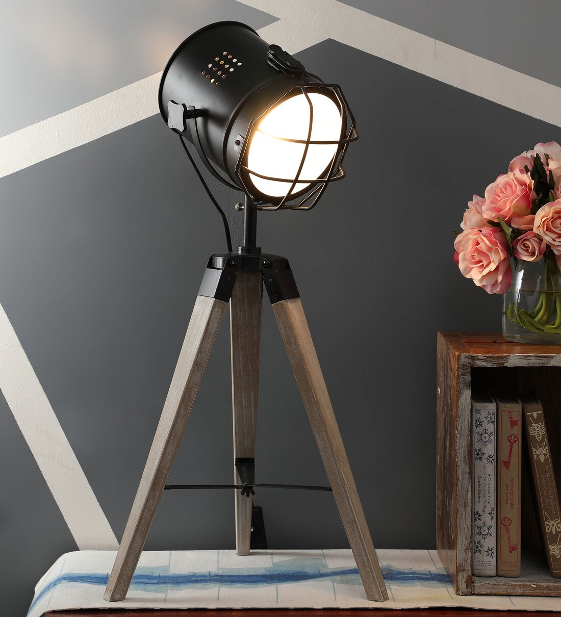 Buy Black Wood Tripod Table Lamp By ODDCROFT Online Tripod Table