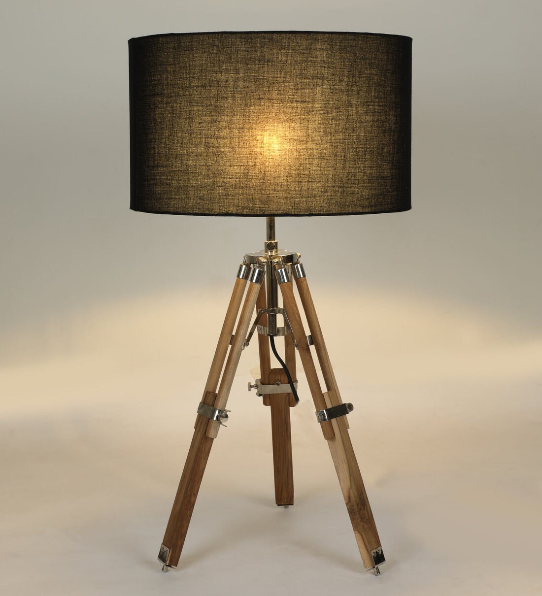 Buy Black Shade Tripod Table Lamp with Wood Base by Cocovey Online