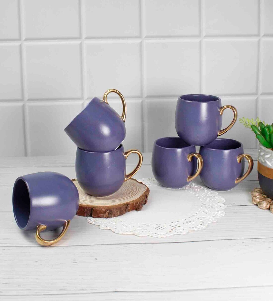 Buy Bloom 180 ml Blue Porcelain Tea Cup (Set of 6) by Vola at 10 OFF