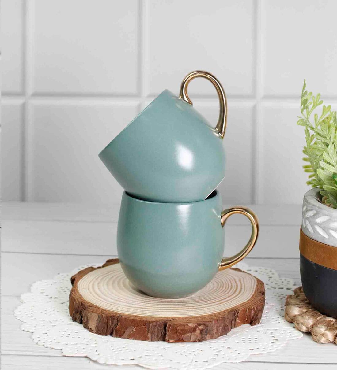 Buy Bloom 180 ml Green Porcelain Tea Cup (Set of 2) by Vola at 27 OFF