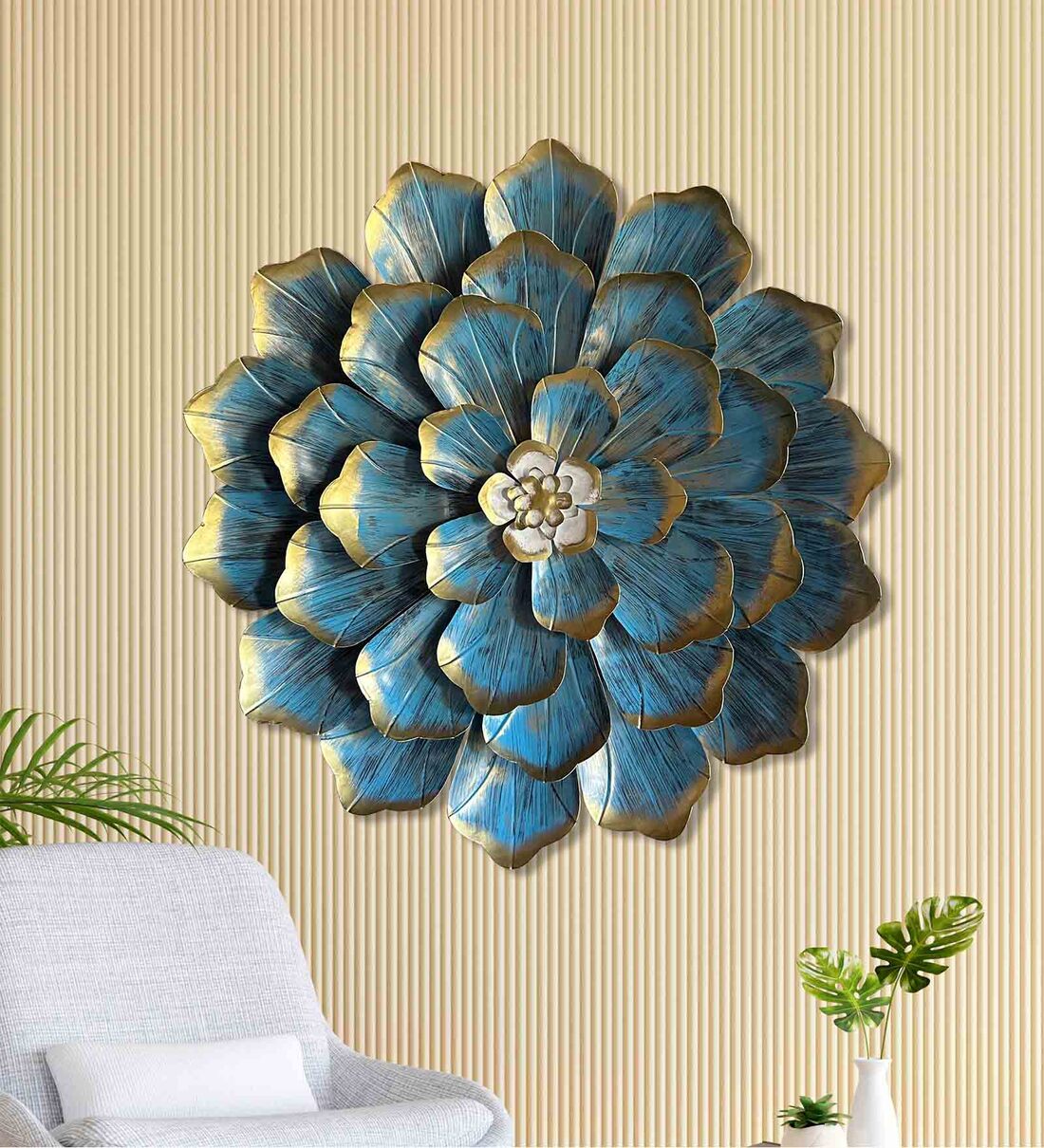 Buy Blossom Flower Blue Metal Wall Art By Hanable India At 48% OFF By ...