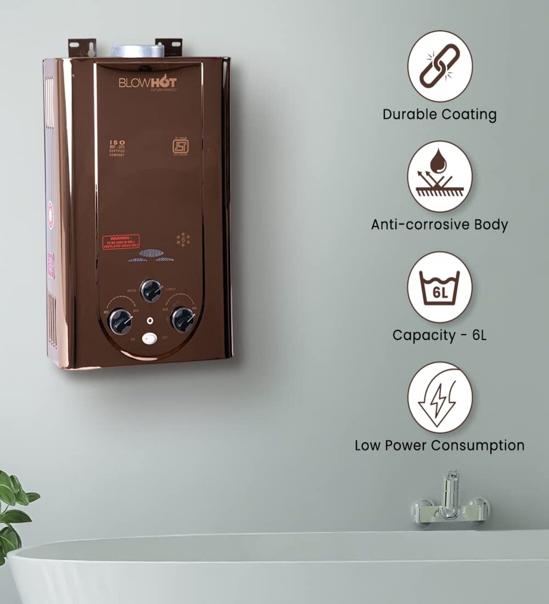 Buy BlowHot 6L Automatic LPG Gas Water Heater Geyser (Instant Warm Water  Flow, Rose Gold) at 33% OFF by Blowhot | Pepperfry