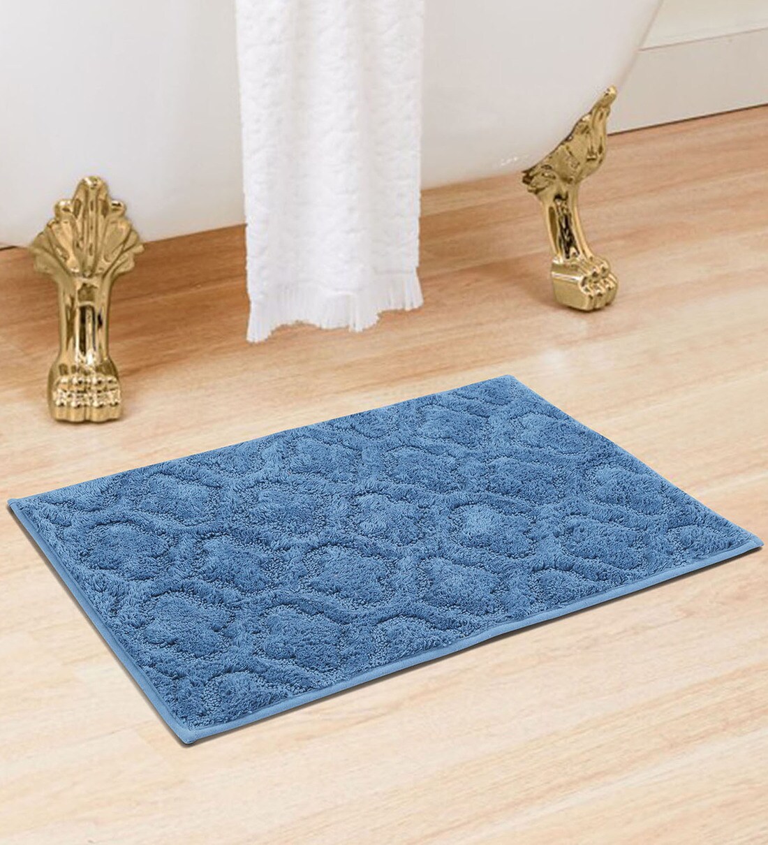 Buy Blue Cotton 40x60 Inches Bath Mat By Obsessions Online Abstract Bath Mats Bath Mats Furnishings Pepperfry Product