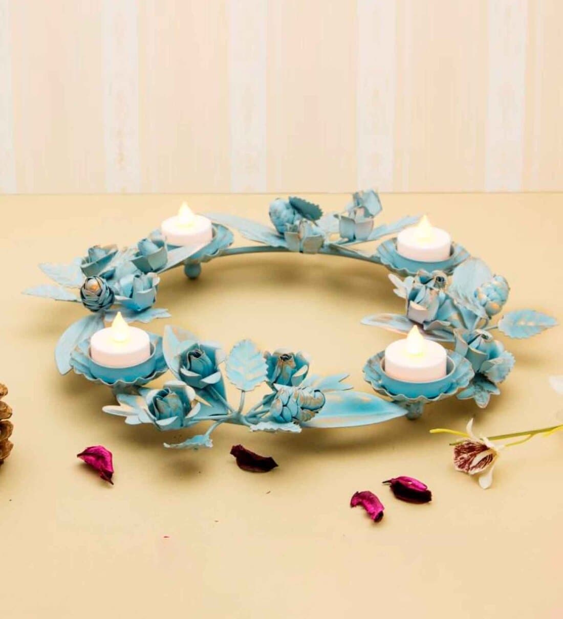 Buy Blue Wreath Iron Candle Holder by August Collectives Pepperfry