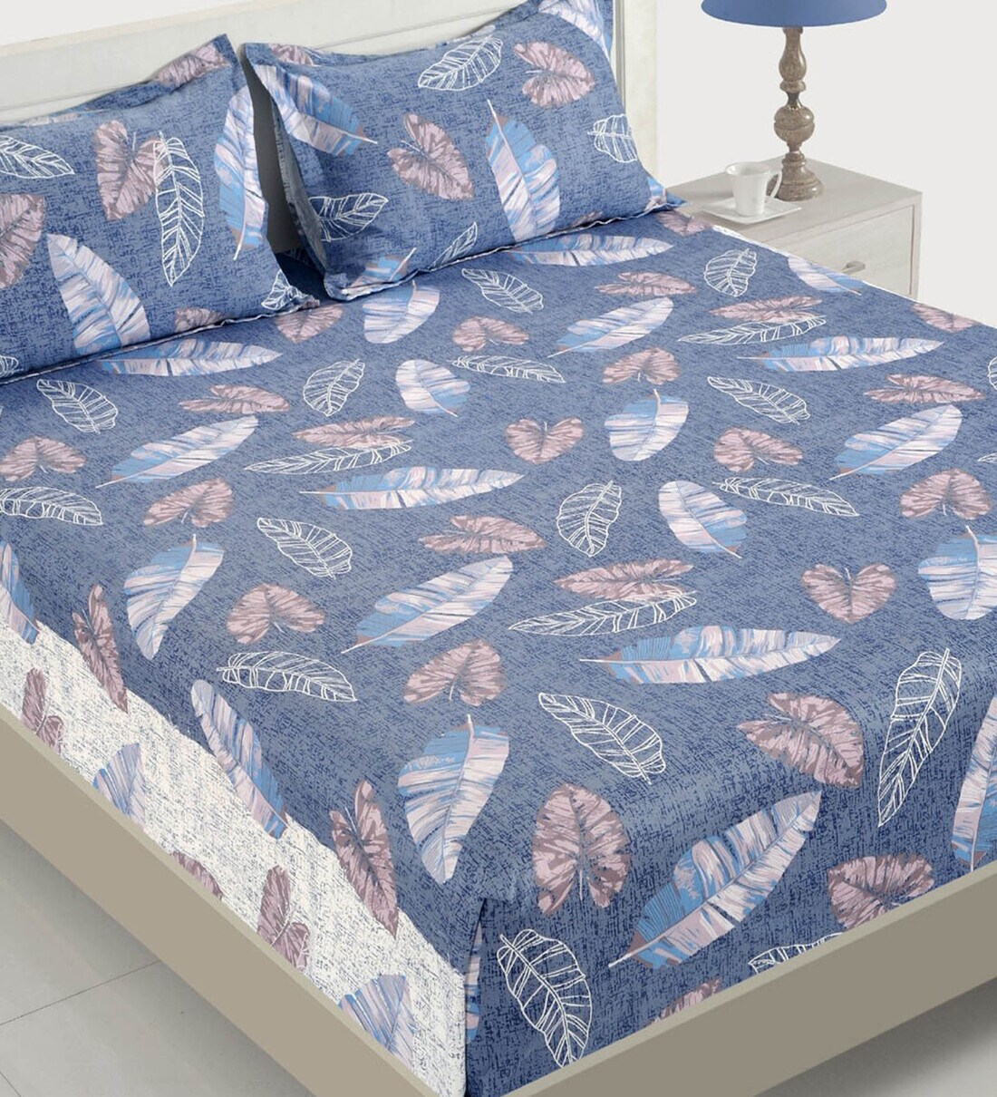 Buy Blue Floral 200 Tc Cotton 1 Double Bedsheet With 2 Pillow Covers By