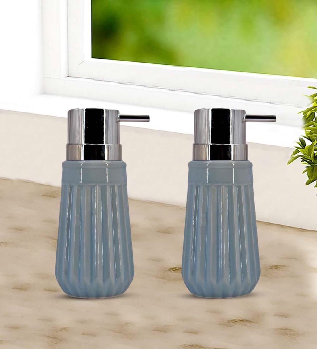 Buy Blue 300 ml Ceramic Liquid Soap Dispenser (Set of 2) by Kookee at